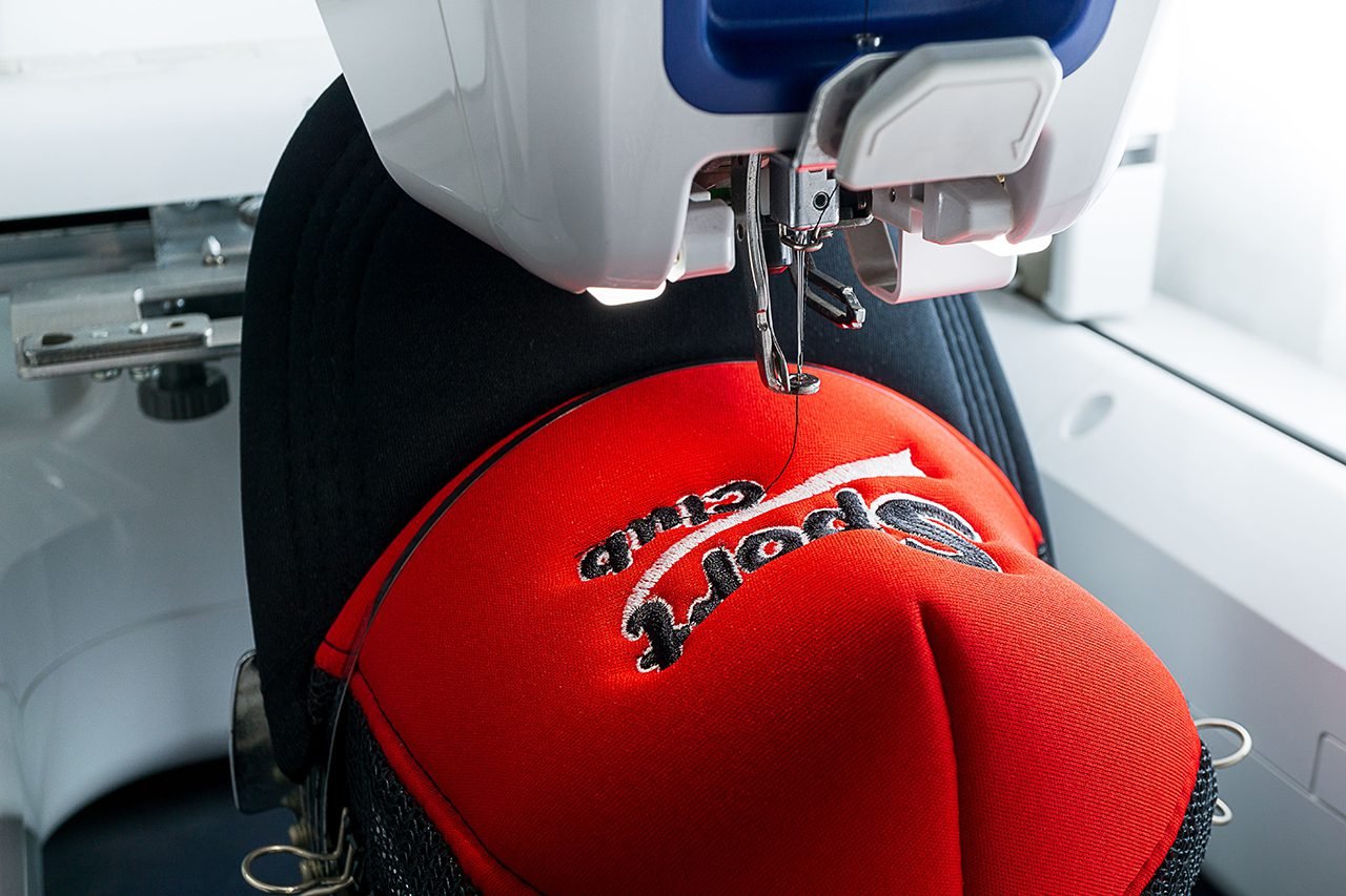 Hat being embroidered at DTG printing